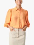 Soaked In Luxury Leodora Cropped Sleeve Buttons Shirt, Tangerine