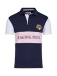 Raging Bull Short Sleeve Cut & Sew Panel Rugby Shirt, Navy/Multi