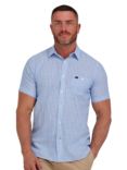 Raging Bull Fine Stripe Linen Look Short Sleeve Shirt, Sky Blue