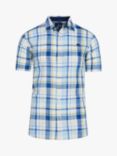 Raging Bull Short Sleeve Madras Check Linen Look Shirt, Sky Blue/Multi