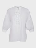 Gerard Darel Alania Lace-Up Neck Cotton Top, White