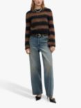 Mango Telerany Fluffy Stripe Jumper, Brown