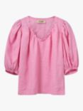 MOS MOSH Taissa Short Sleeve Linen Ruched Blouse, Begonia Pink