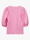 MOS MOSH Taissa Short Sleeve Linen Ruched Blouse, Begonia Pink