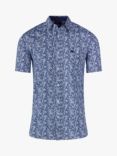 Raging Bull Short Sleeve Leaf Print Poplin Shirt, Blue/White