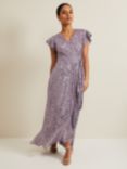 Phase Eight Petite Carina Sequin Maxi Wrap Dress, Purple