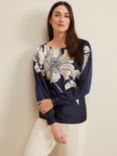 Phase Eight Alora Large Floral Print Top, Navy/Cream