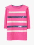 Crew Clothing Kids' Sequin Stripe Jersey Dress, Mid Pink/Multi