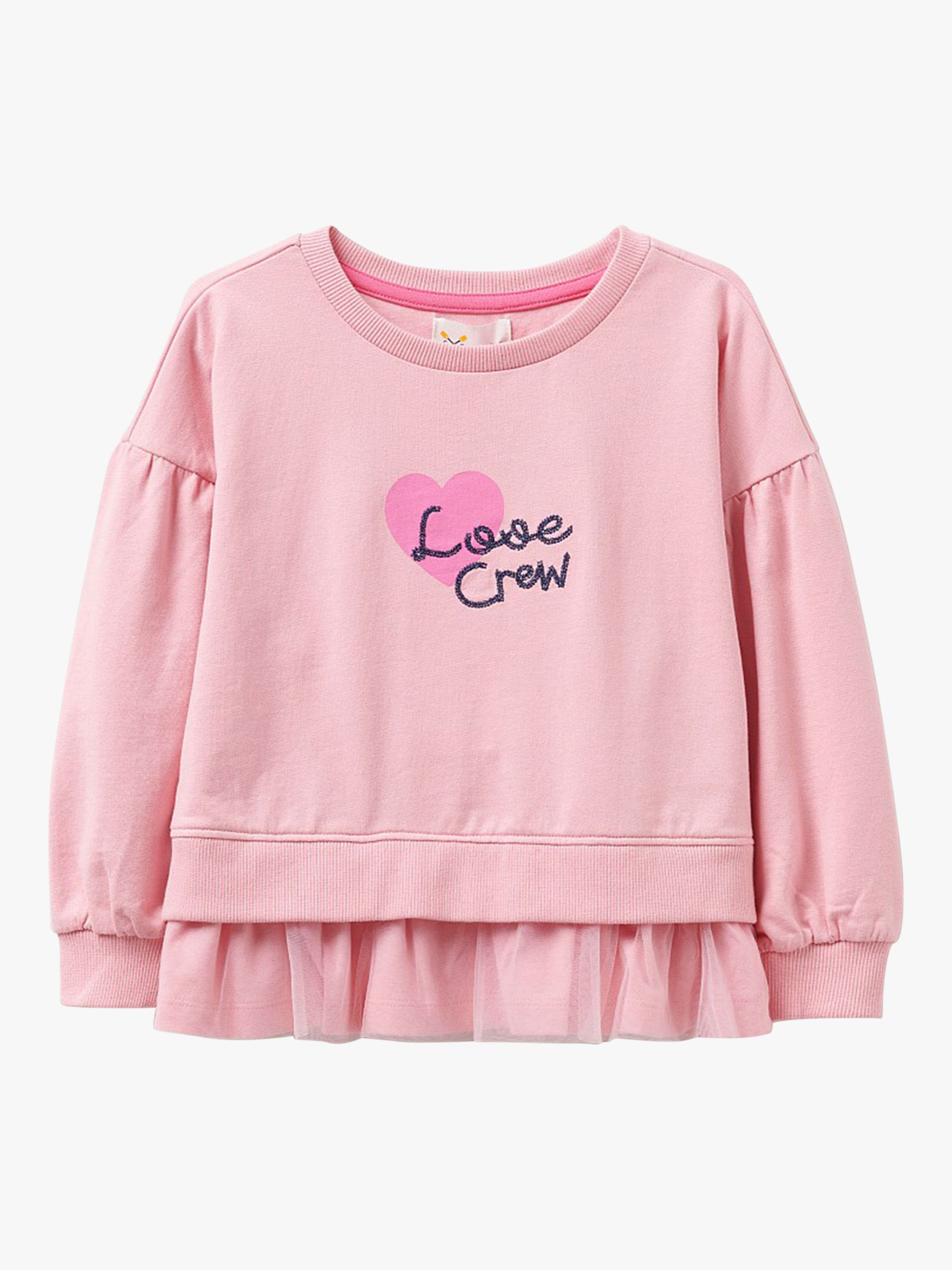 Crew Clothing Kids' Love Crew Tulle Hem Long Sleeve Sweatshirt, Raspberry Pink