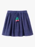 Crew Clothing Kids' Full Tie Waist Broderie Skirt, Navy Blue