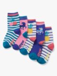 Crew Clothing Kids' Bamboo Blend Unicorn/Stripe Socks, Pack of 5, Blue/Multi