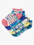 Crew Clothing Kids' Bamboo Blend Strawberry/Stripe Trainer Socks, Pack of 5, Blue Aqua/Multi
