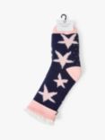 Crew Clothing Cosy Lined Star Print Slipper Socks, Navy/Pink
