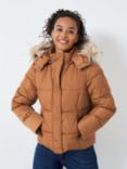 Crew Clothing Fur Hood Midweight Padded Jacket, Camel