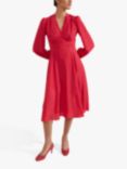 Hobbs Adrianna Puff Sleeve Flared Dress, Rouge Pink