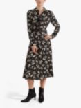 Hobbs Georgina Leaf Print Midi Shirt Dress, Black/Multi