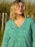 Live Unlimited Curve Ditsy Leaf Print Cotton Slub Relaxed Tunic, Green