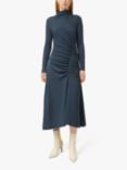 Jigsaw Crinkle Fabric Ruched Midi Dress, Petrol Blue