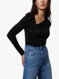 Mint Velvet Ruched Long Sleeve Top, Black, Black