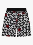 HUGO Kids' All-Over Logo Drawstring Shorts, Black/Multi