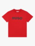 HUGO Kids' Large Logo Print T-Shirt, Red/Black