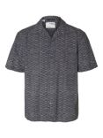 SELECTED HOMME Wave Print Linen Cotton Blend Short Sleeve Shirt, Sky Captain/Multi