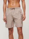 Superdry Premium Embroidered 17" Swim Shorts, Deep Beige Slub