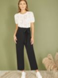 Yumi Tailored Linen Blend Cropped Trousers, Black