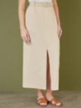 Yumi Cotton Split Hem Midi Skirt, Natural