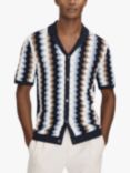 Reiss Waves Knitted Cuban Collar Button Through Shirt