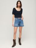 Superdry Smocked Woven Top, Eclipse Navy