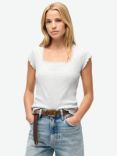 Superdry Essential Lace Trim Square Neck Ribbed Top, Glacier Grey Marl