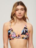 Superdry Floral Cross Back Triangle Bikini Top, Orange Tropic