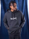 Blue Flowers Hand Written Hoodie, Dark Grey