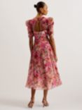 Ted Baker Botani Puff Sleeve Midi Dress, Pink Mid