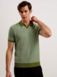 Ted Baker Wulder Regular Short Sleeve Open Neck Polo Shirt, Mid Green
