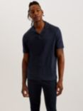 Ted Baker Flinpo Short Sleeve Regular Linen Polo Shirt, Blue Navy