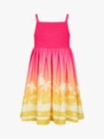 Monsoon Kids' Sunset Palm Print Shirred Dress, Multi