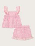 Monsoon Kids' Floral Woodblock Print Ruffle Shorty Pyjamas, Pink/Multi
