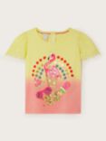 Monsoon Kids' Sequin Flamingo Ice Cream Broderie Sleeve Top, Yellow