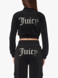 Juicy Couture Tasha Diamante Embellished Cropped Velour Track Top, Black
