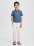 Reiss Kids' Pascoe Textured Half Button Polo Shirt, Cornflower Blue
