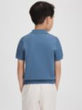 Reiss Kids' Pascoe Textured Half Button Polo Shirt, Cornflower Blue