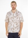 Calvin Klein Flower Print Cuban Collar Shirt, Egret/Clay