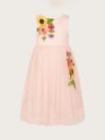 Monsoon Kids' Sunflower Embroidered Scuba Occasion Dress, Pink