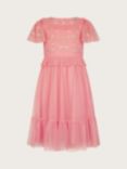 Monsoon Kids' Josephine Floral Embroidered Spot Tulle Occasion Dress, Coral