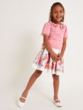 Monsoon Kids' Floral Embroidered Collar Top & Floral Print Scuba Skirt Set, Pink/Multi
