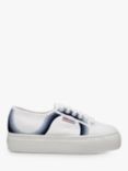 Superga 2790 Round Stripes Flatform Trainers, White/Shaded Blue