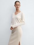 Mango Lukav Fine Knit V Neck Jumper, Light Beige