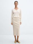 Mango Lukav Fine Knit V Neck Jumper, Light Beige